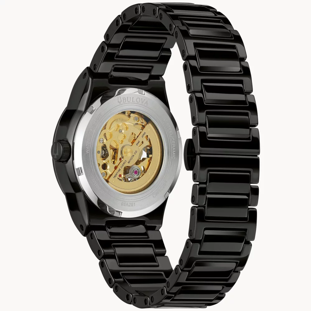 Bulova® Modern Collection Men's Black Millennia® Automatic Watch w/Gold Accenta