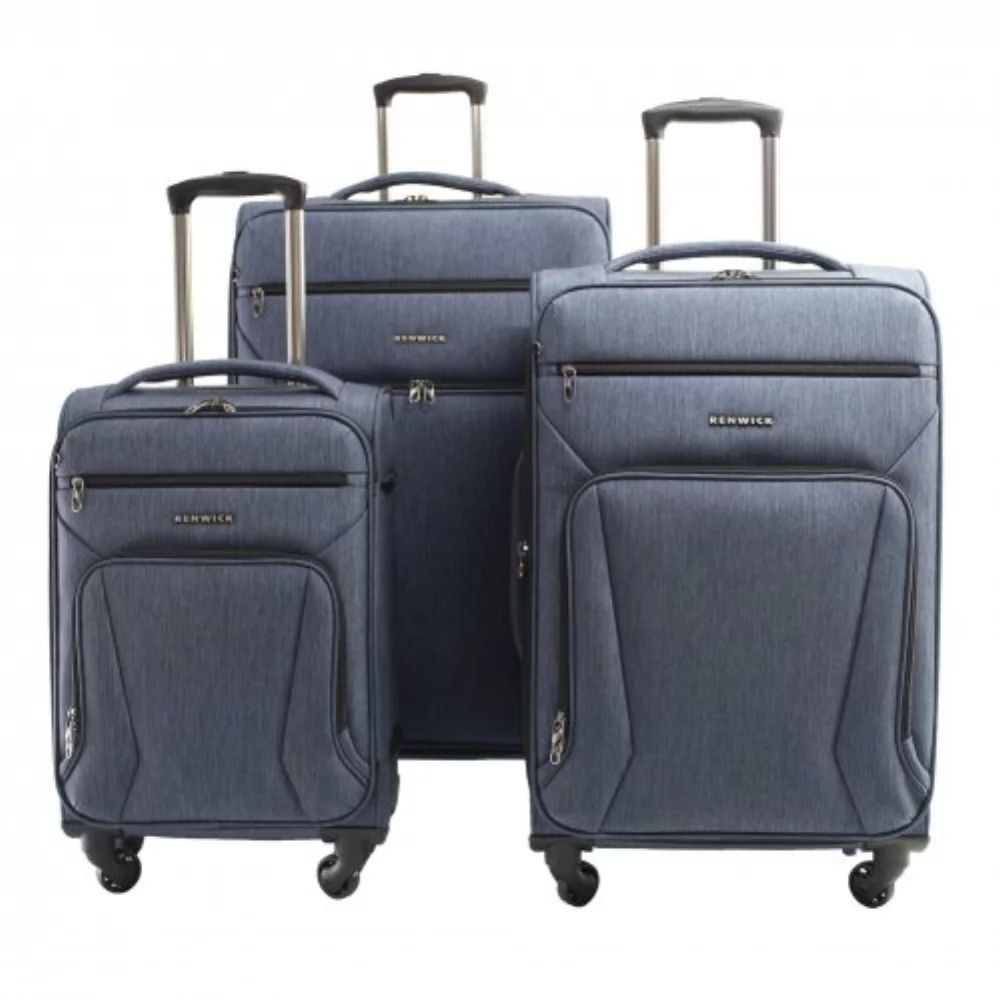 Ensemble de 3 valises souples légères à roulettes - Bleu marine