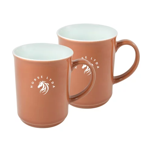 Ensemble de 2 tasses de 14 oz en terre cuite bicolore blanc/terracotta de Chypre dans une boîte cadeau Jet.