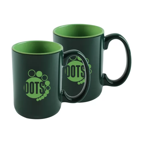 Ensemble de 2 tasses Hanna 14 oz bicolores vertes dans une boîte cadeau Jet.