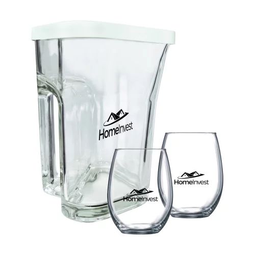 Ensemble Veranda & Calypso, 1 carafe, 2 verres à vin sans pied dans une boîte cadeau Shadow