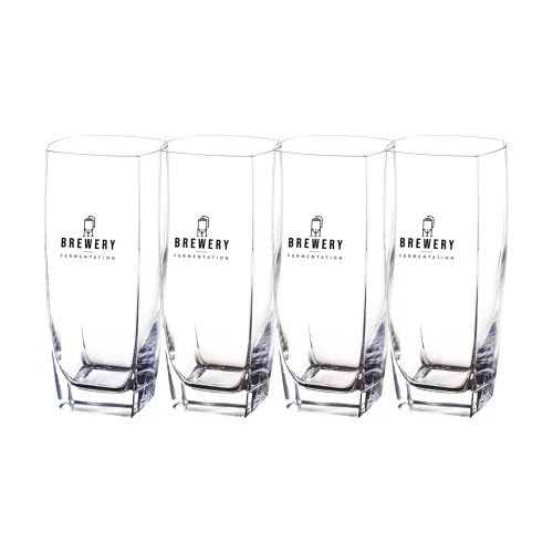 ~ Lot de 4 verres hauts de 16 oz en verre clair Sterling Square dans une boîte cadeau Sable