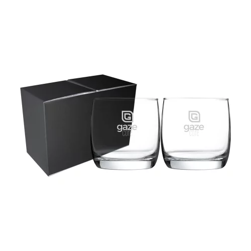 Verres à whisky en verre clair de 10 oz Nordic, ensemble de 2, dans une boîte cadeau noire Mystique.