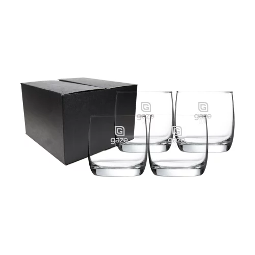 Verres à whisky nordiques de 10 oz en verre transparent, ensemble de 4 dans une boîte cadeau noire minuit.