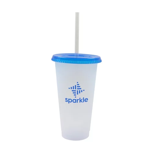 Starlight 19oz frosted plastic tumbler with Blue push on lid & clear straw