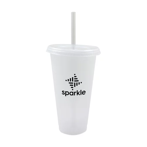 Starlight 19oz frosted plastic tumbler with Clear push on lid & clear straw