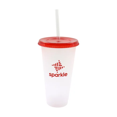 Starlight 19oz frosted plastic tumbler with Red push on lid & clear straw