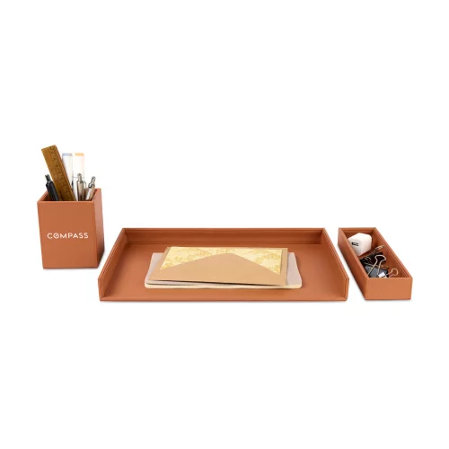 Ensemble d'organisateurs de bureau Easton 3 pièces - Cognac