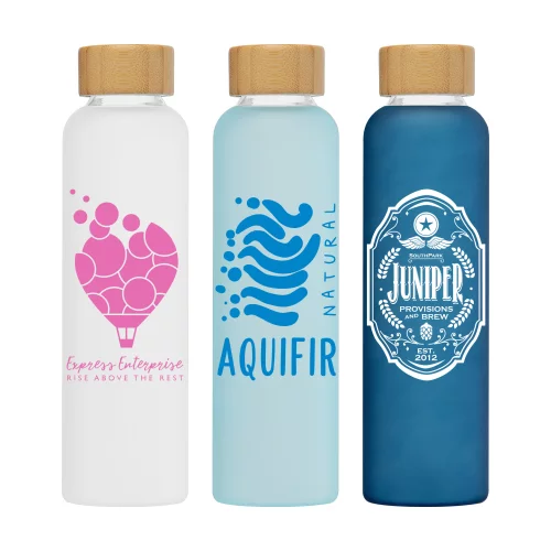 Lucerne - 20 oz. Frosted Borosilicate Glass Bottle with Bamboo Lid