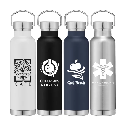 Bouteille d'eau Apollo en acier inoxydable à double paroi de 22 oz avec couvercle.