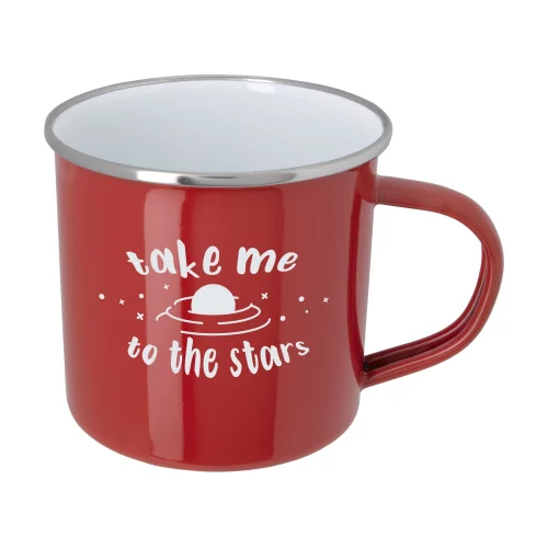Mug en émail de 11,8 oz avec bord en acier inoxydable et revêtement en acier.