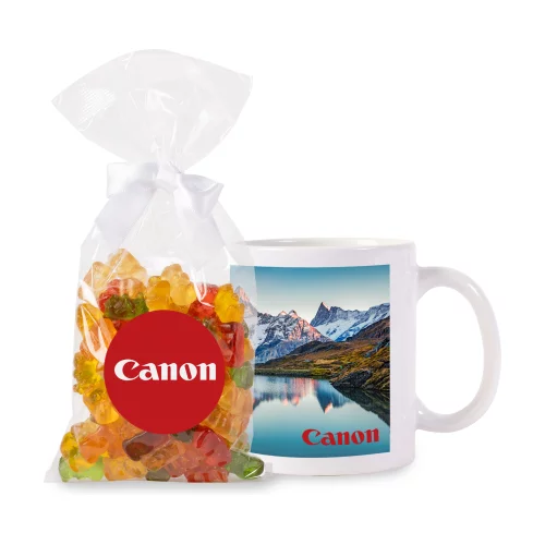 Ensemble cadeau tasse en céramique avec bonbons oursons en gélatine