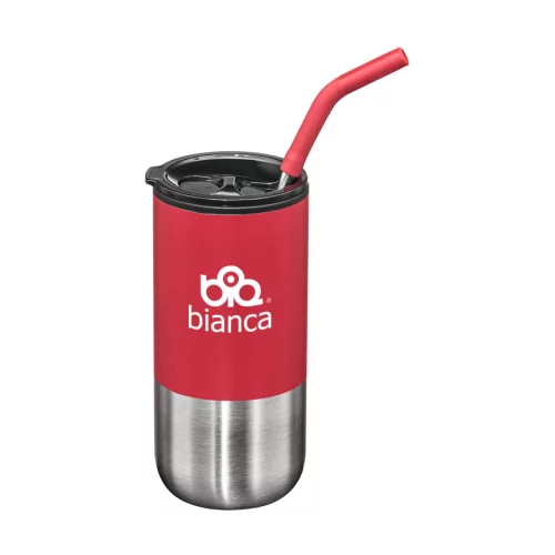 Gobelet double paroi en acier inoxydable Bondi avec paille - 18 oz rouge