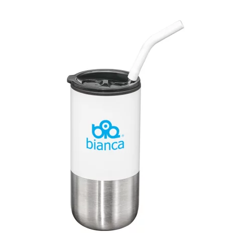 Gobelet double paroi en acier inoxydable Bondi avec paille - 18 oz blanc
