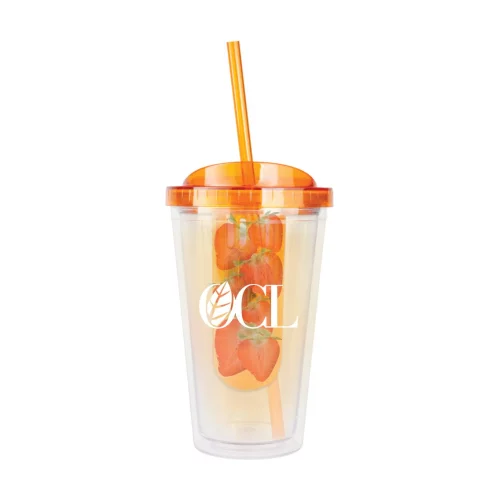L'infuseur à double paroi avec paille - 16 oz orange