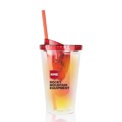 L'infuseur à double paroi avec paille - 16 oz rouge