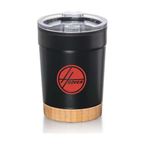 Gobelet à paroi double Eduardo avec base en bambou - 12 oz noir