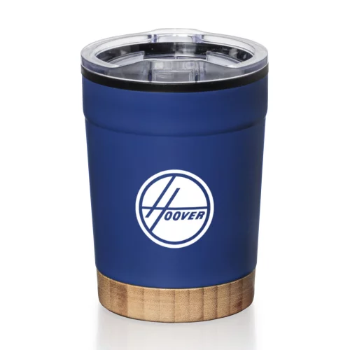 Gobelet double paroi Eduardo avec base en bambou - 12 oz bleu