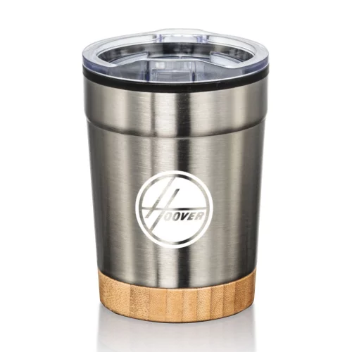 Gobelet double paroi Eduardo avec base en bambou - Acier inoxydable 12 oz