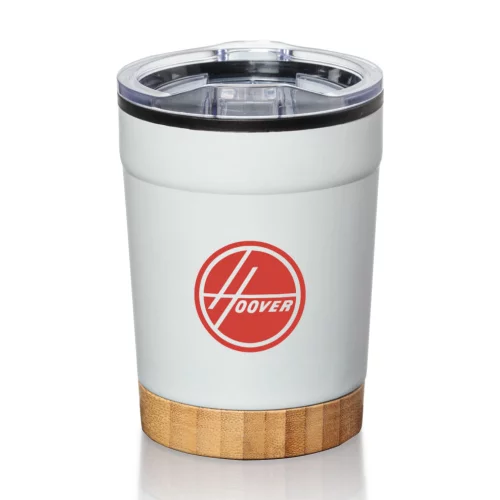 Gobelet à paroi double Eduardo avec base en bambou - 12 oz blanc