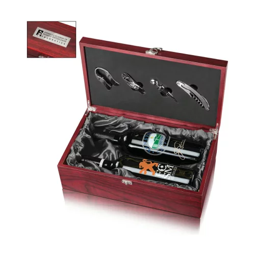 Cobourg Double Wine Box - Rosewood/Black Satin