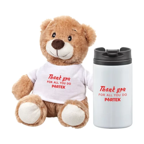 Chester Teddy Bear/Tumbler Gift Set - White