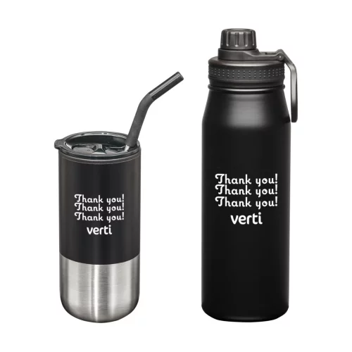 Ensemble cadeau polyvalent de gobelet et bouteille - Noir