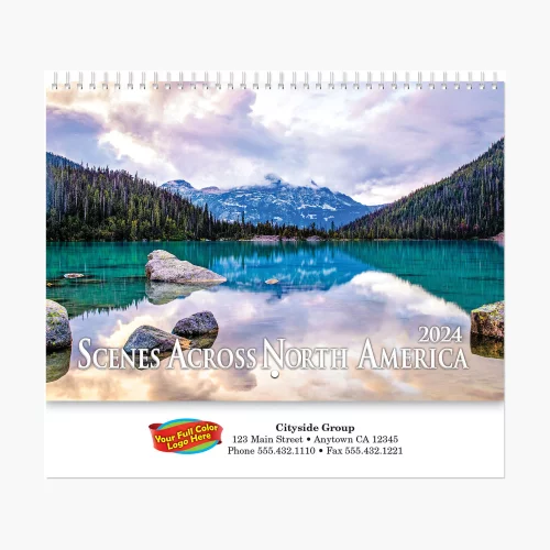 Calendrier mural en spirale avec des scènes en couleur à travers l'Amérique