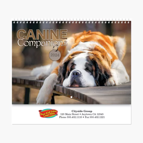Calendrier mural en spirale Compagnons canins en couleur complet