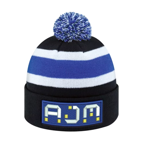 Pom Pom Cuff Toque w/Stripe Rib Knit