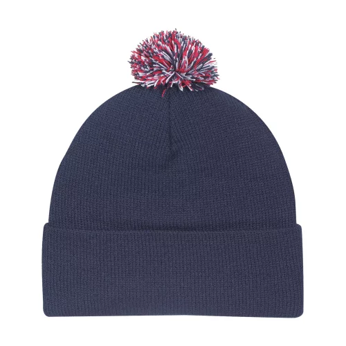 Acrylic Cuff Cap w/Multicolor Pom Pom Top