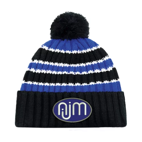 Stripe Chunky Knit Cuff Toque w/Pom Pom