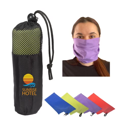 Serviette en microfibre à séchage rapide et rafraîchissante dans une pochette en filet