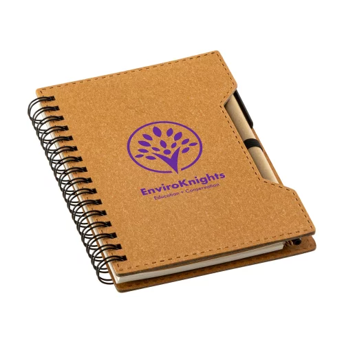 Cahier à spirale recyclé avec blocs-notes adhésifs et stylo