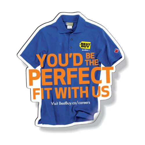 Aimant personnalisé .035, 6 à 7 pouces carrés, haute résolution en couleur, revêtement supérieur en vinyle blanc.