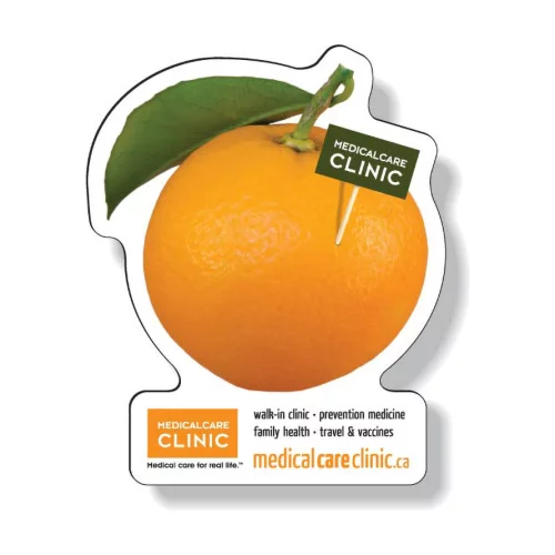 Aimant personnalisé de 0,035 pouce, 8 à 9 pouces carrés, haute résolution en couleur pleine, revêtement supérieur en vinyle blanc.