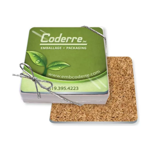 Gift Boxed Set of 4 Premium Square Coasters .060 Gloss Copolyester Top & 1/16" cork base Full Colour