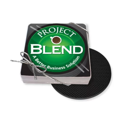 Gift Boxed Set of 4 Premium Round Coasters .020 Gloss Plastic Top & 3/32" Rubber