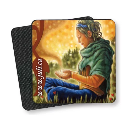 Sous-verre Premium, plastique brillant et caoutchouc, carré (3,5"), couleur complète