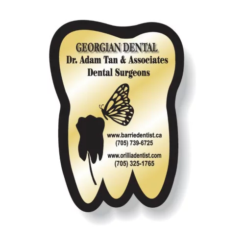 Aimant dentaire en stock .020 (1,625"x2,375") Impression couleur complète Revêtement supérieur en vinyle blanc