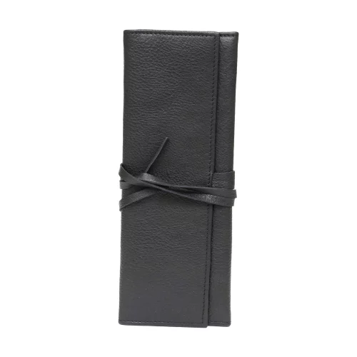 Pochette à tabac slim tri-fold de designer Ashlin® Jensen Midnight Black avec lacets en cuir.