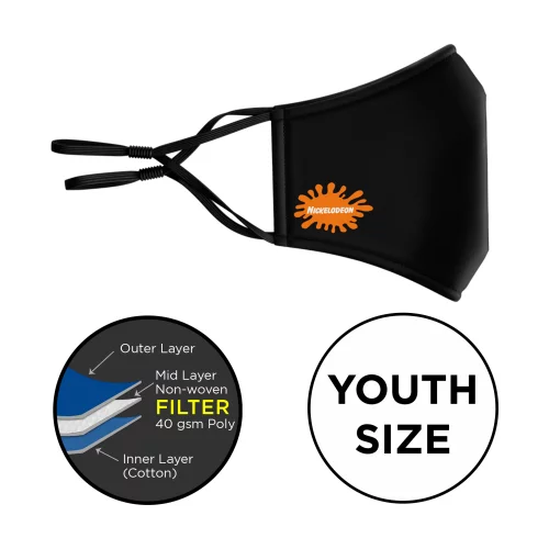 Masque avec filtre intégré cousu - 3D 3 plis en coton sérigraphié avec oreilles ajustables de taille jeunesse.