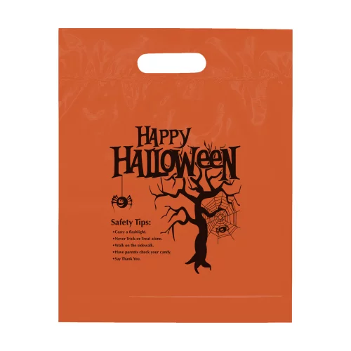Sacs d'Halloween orange avec poignée découpée.