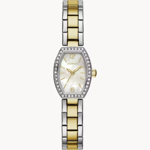 Montre pour femme de la collection Caravelle® avec bracelet bicolore et cadran en nacre.