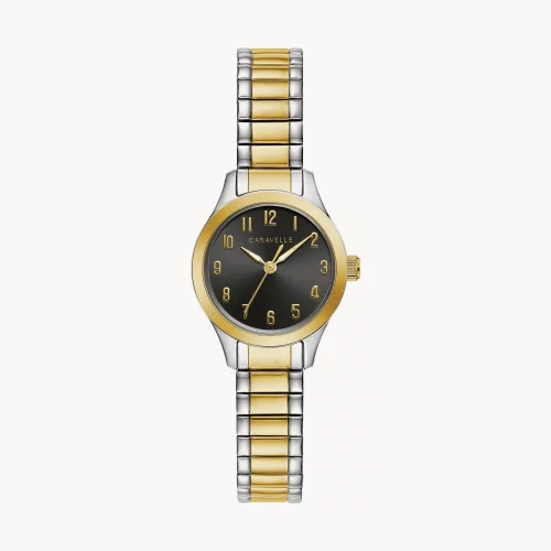 Montre traditionnelle pour femmes de la collection Caravelle® avec cadran rond noir bicolore.
