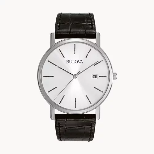 Montre Bulova® Classic Collection pour homme en argent avec bracelet en cuir noir