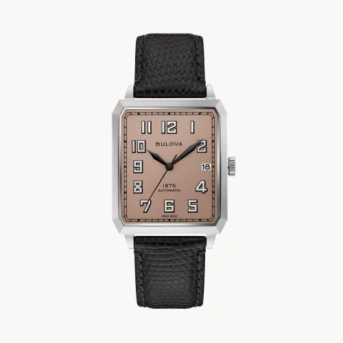 Montre automatique Breton pour homme de la collection Joseph Bulova® avec cadran rectangulaire rose pâle.