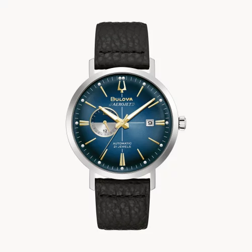 Montre automatique Bulova® Classic Collection pour homme Aerojet en argent avec cadran rond bleu