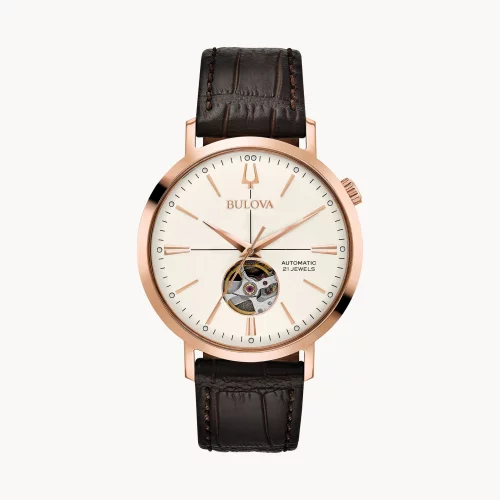 Montre automatique Bulova® Classic Collection pour hommes en or rose Aerojet avec cadran blanc rond