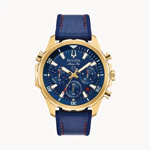 Montre homme Bulova® Marine Star® Collection en or avec bracelet en silicone.